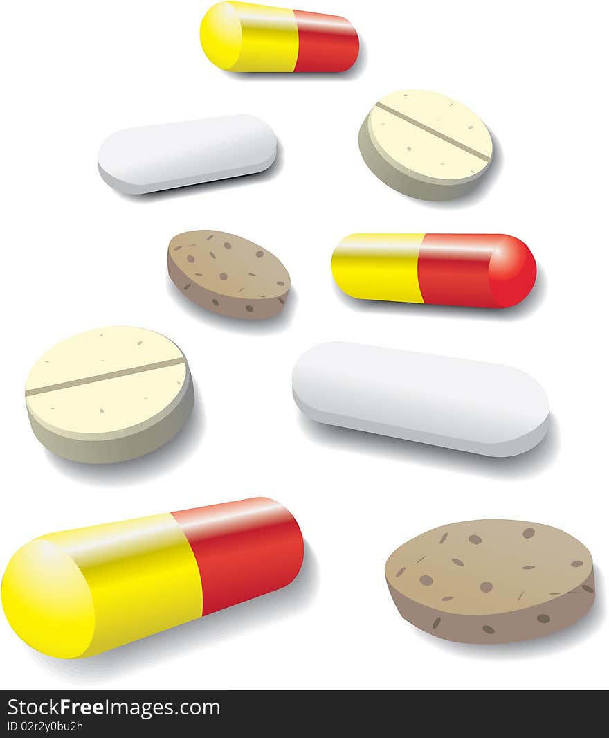 Some pills and tabets - illustration. Some pills and tabets - illustration