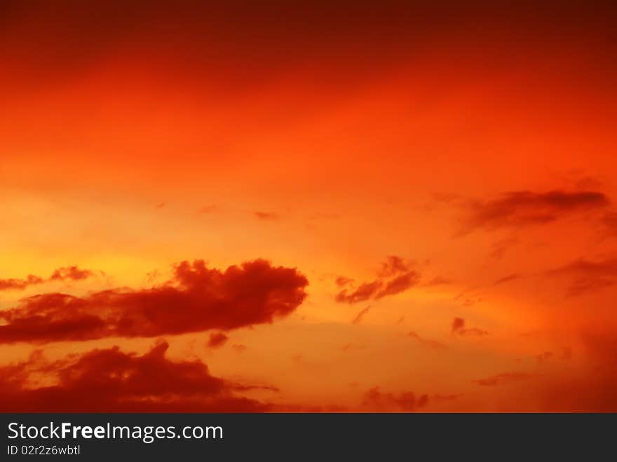 Closeup of the red sunset