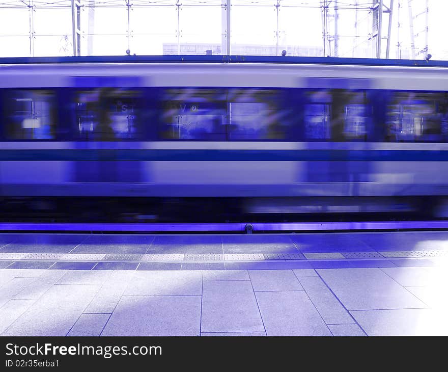 Detail of subway train shot on long exposition