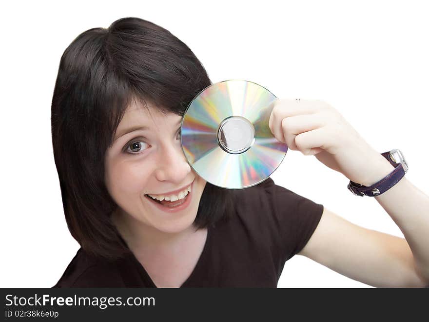 Happy girl with CD