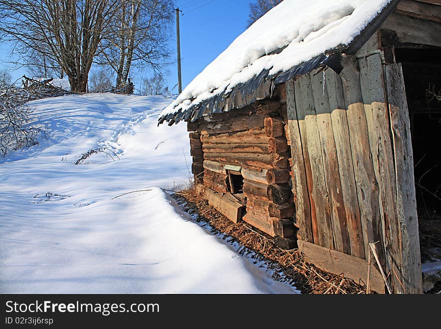 Rural house in winter wood. Rural house in winter wood