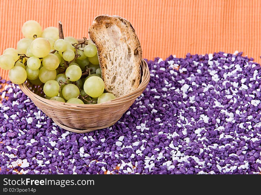 Orange Fabric With Grapes And Bread