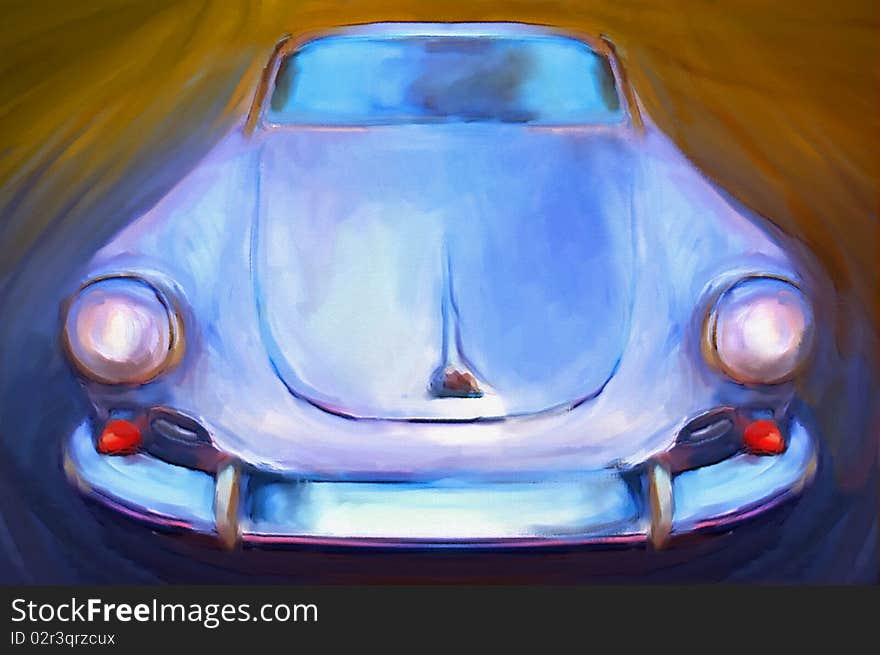 Hand drawn of a fast, sportscar; aged model, classical look. Hand drawn of a fast, sportscar; aged model, classical look