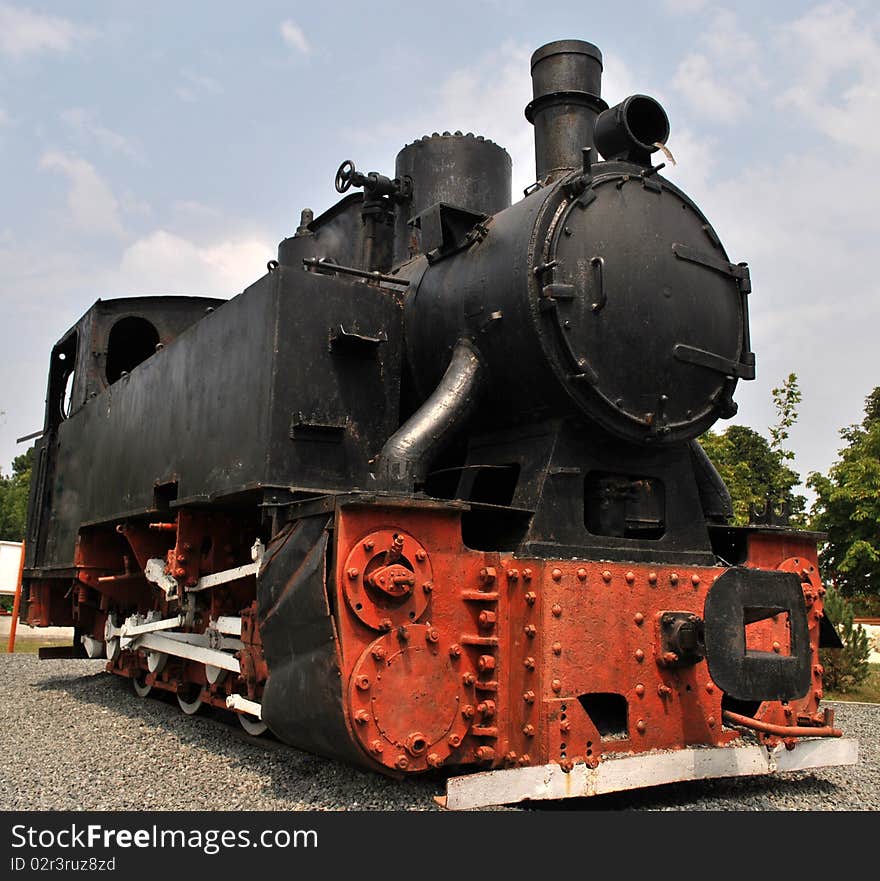 Steam locomotive transformed into a monument in the park