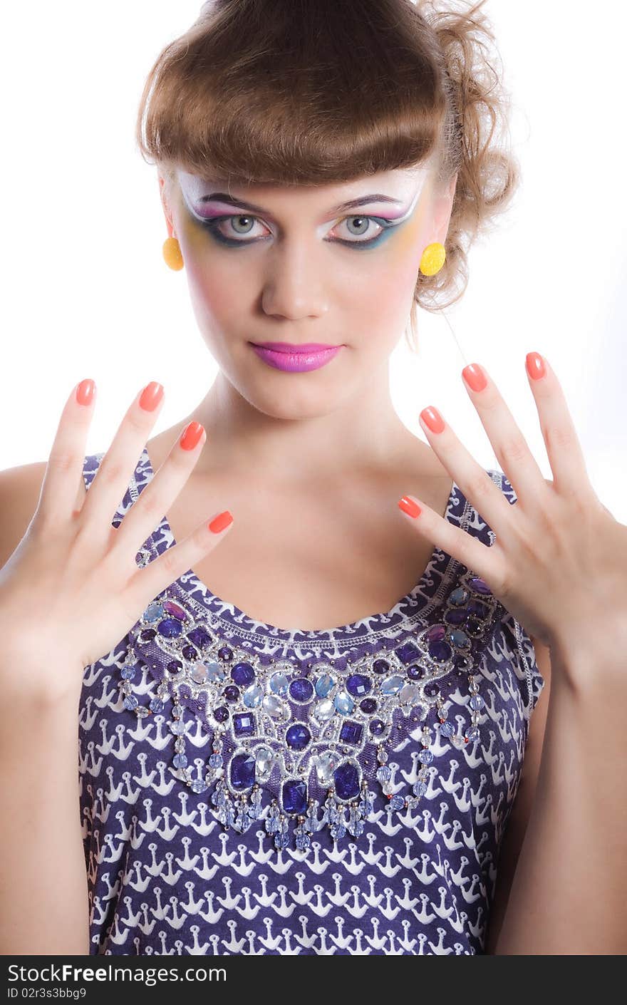 Beautiful girl with make-up and with manicure