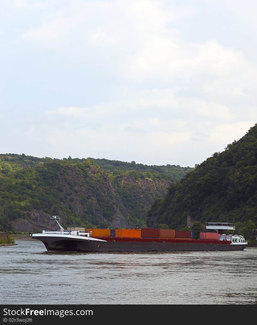 Container transport on the rhine germany. Container transport on the rhine germany