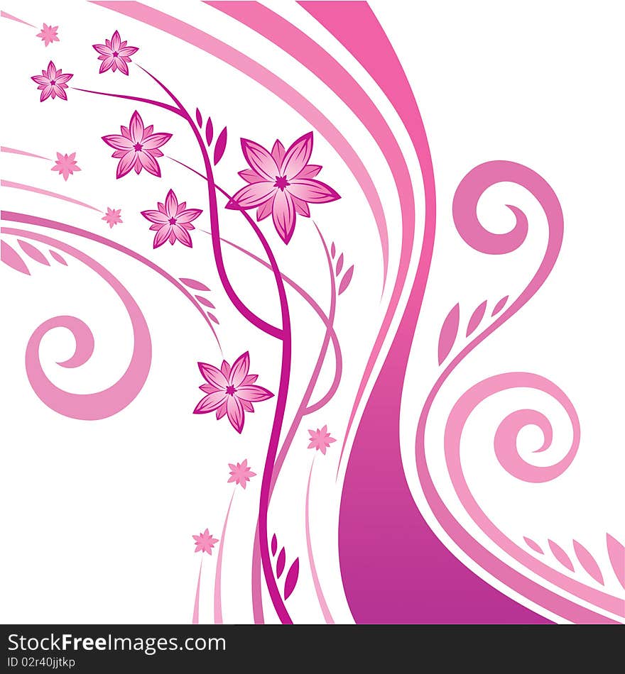 Red floral background with flowers, leaves and ornament. Red floral background with flowers, leaves and ornament