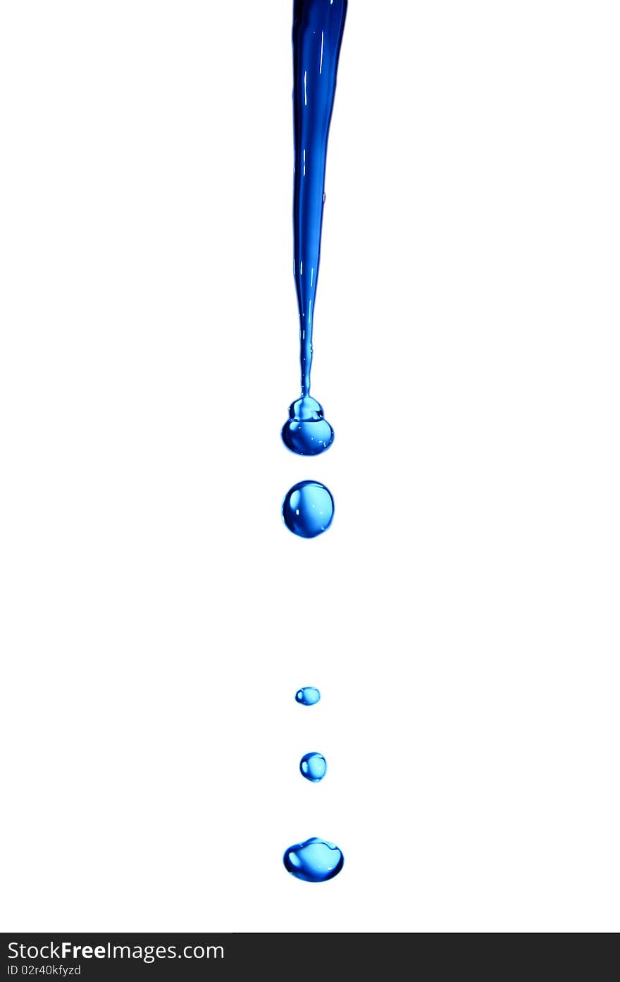 Blue water drip falling in the air