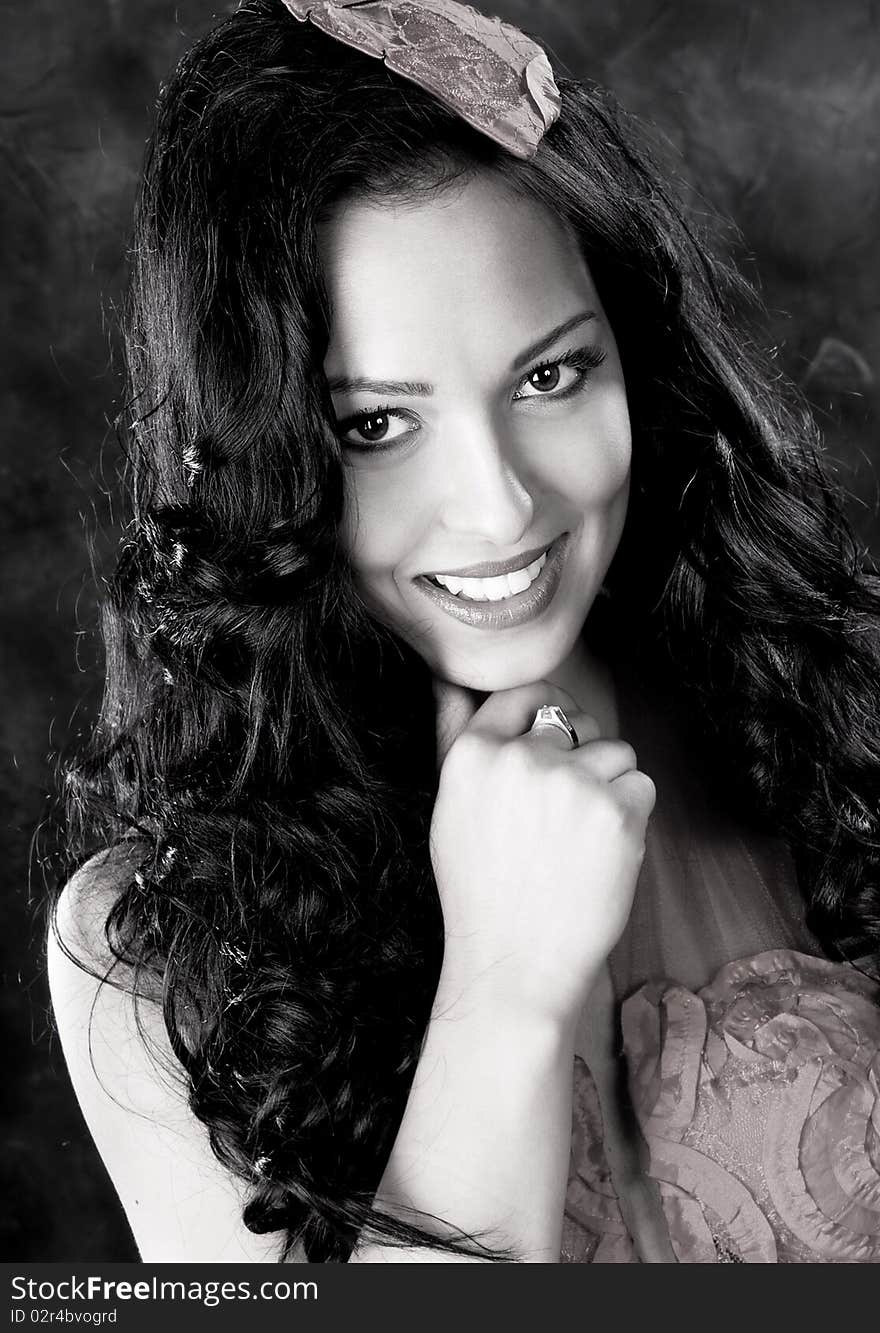 Beautiful woman portrait, black white, studio shot