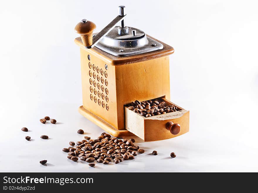 Antique wooden coffee mill