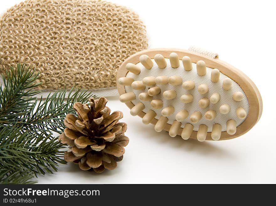 Massage brush with fir cones