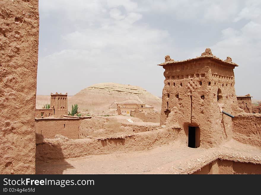 A turret on the roof of a clay building at Ait Benhaddou in Morocco. A turret on the roof of a clay building at Ait Benhaddou in Morocco