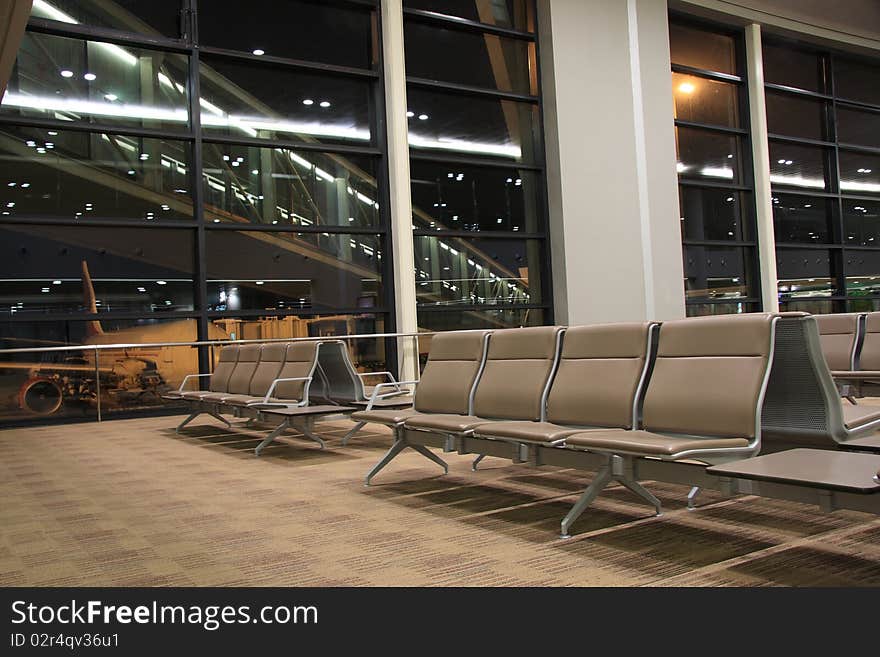 Waiting room in Shanghai Pudong international airport, China.