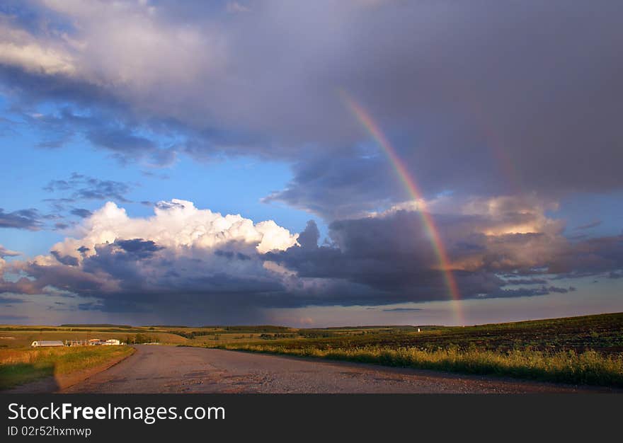 Beautiful rainbow over the field