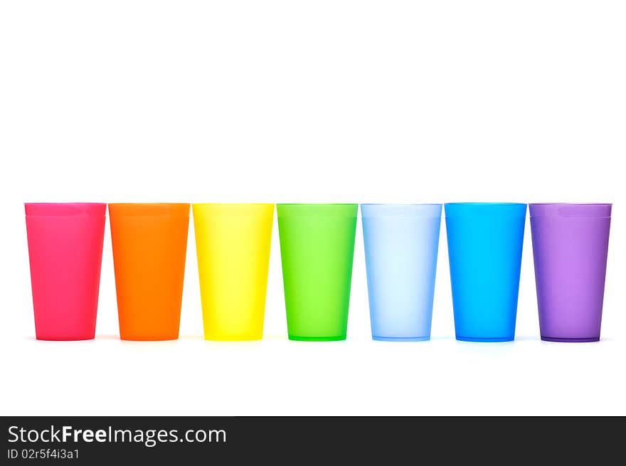 Group Of Bright Plastic Cups, Rainbow Colors