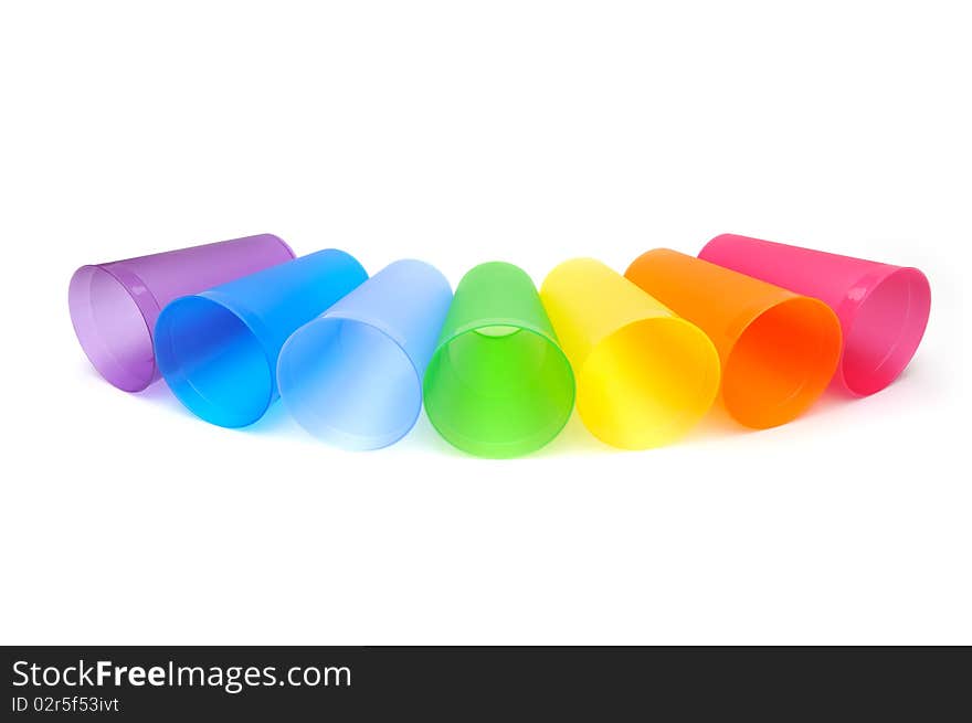 Group Of Bright Plastic Cups, Rainbow Colors