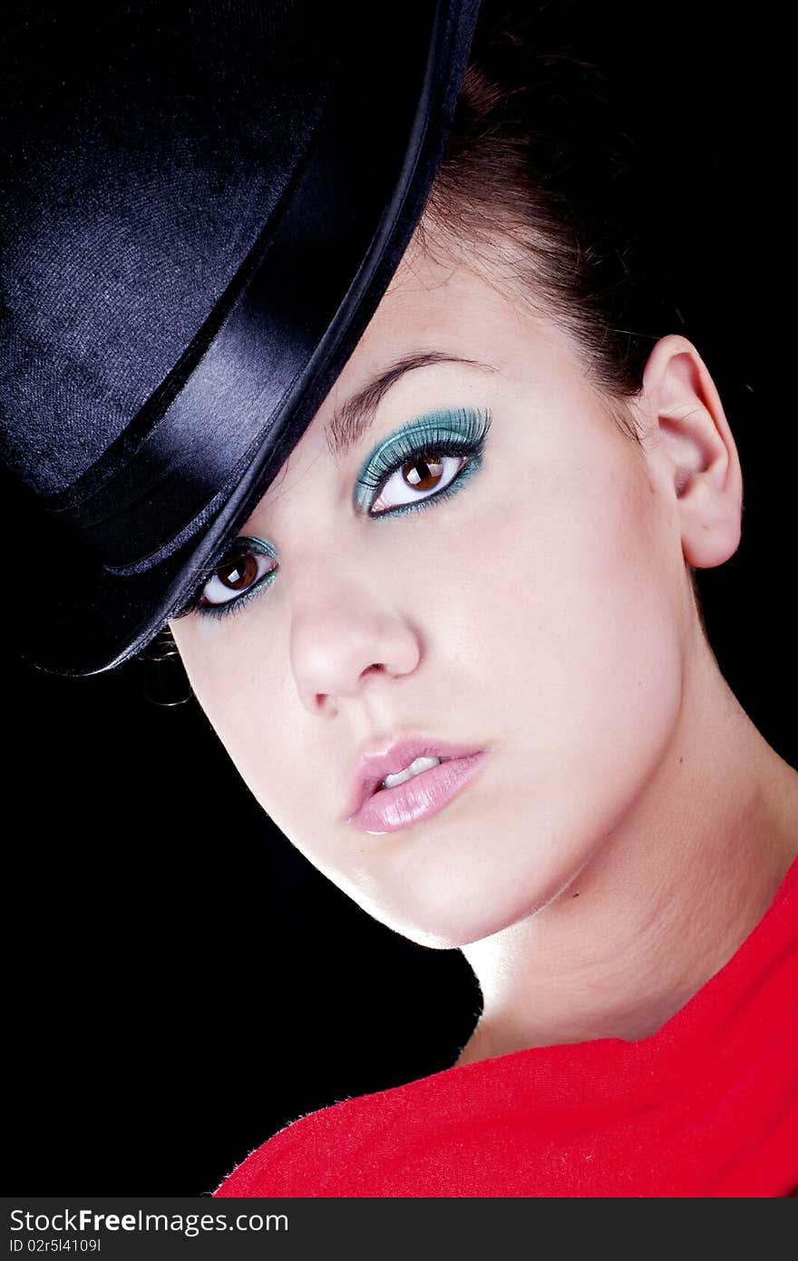 Closeup of a young women wearing colorful make-up. Closeup of a young women wearing colorful make-up