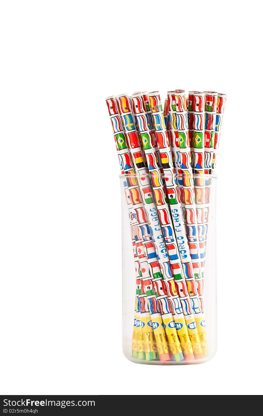 Bunch of Pencils in A Bottle isolated on white background