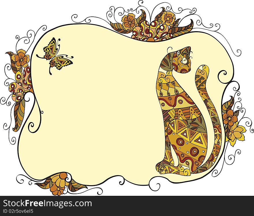 Cat and floral frame