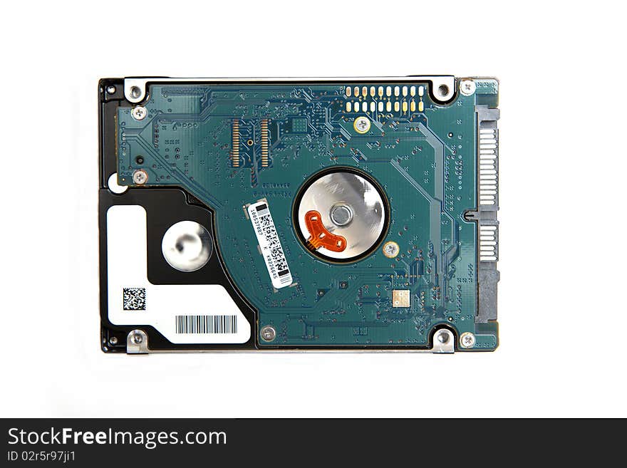 A picture of a laptop computer 2.5 SATA hard drive, isolated on white background. A picture of a laptop computer 2.5 SATA hard drive, isolated on white background