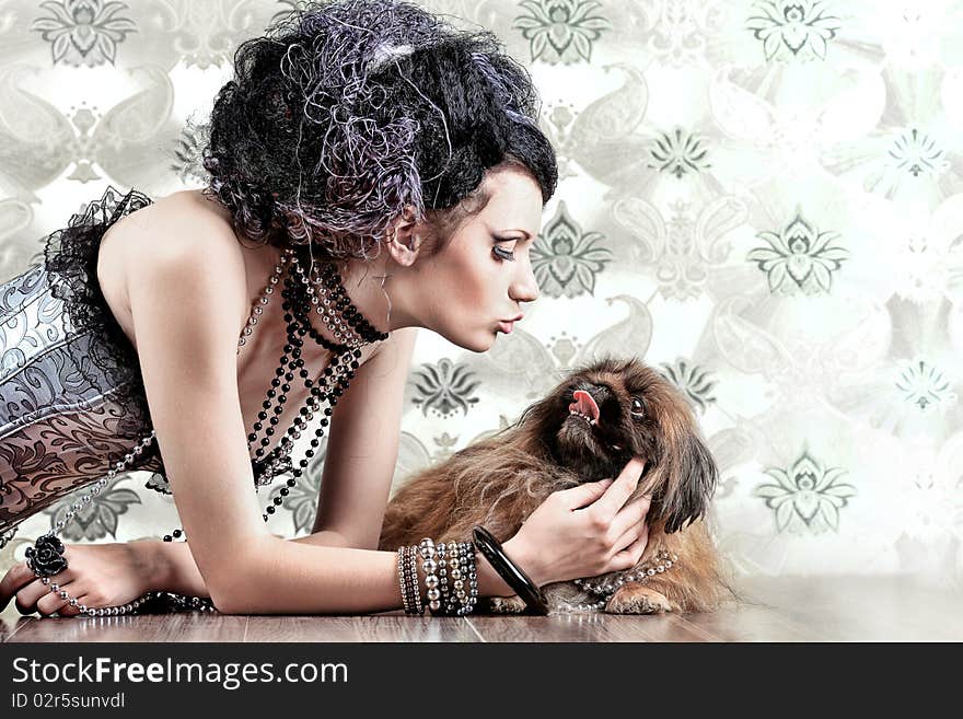 Girl with pekingese