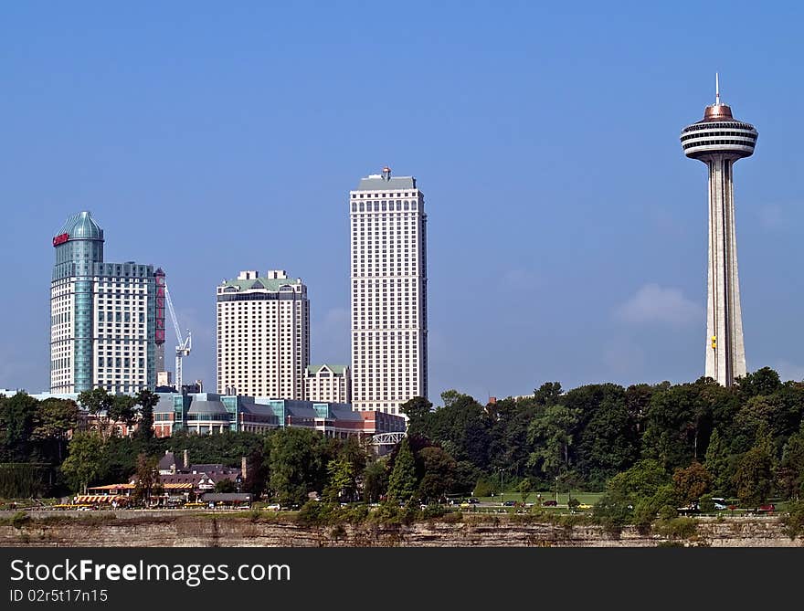 View of businesses on canadian side of niagara falls. photo taken august 2010. View of businesses on canadian side of niagara falls. photo taken august 2010