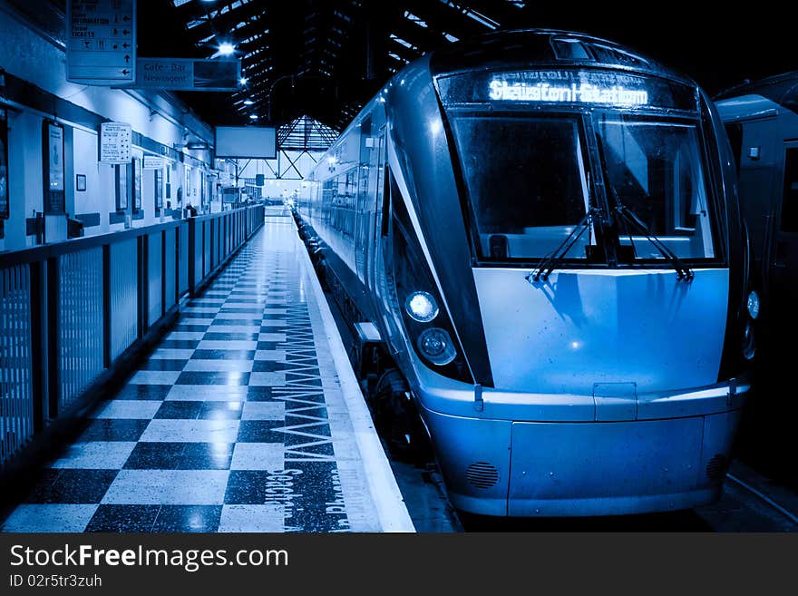 Passenger Train Inside The Station, Monochromatic