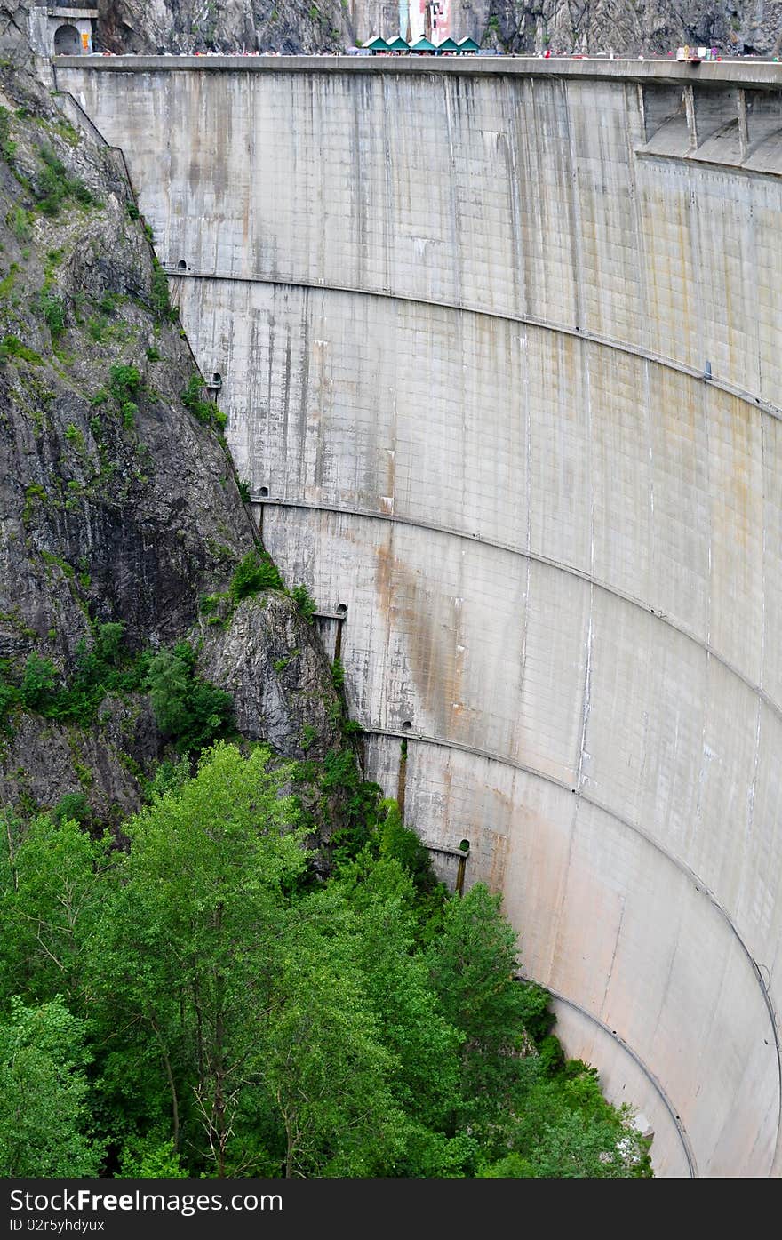 Hydro-electric concrete dam in mountain