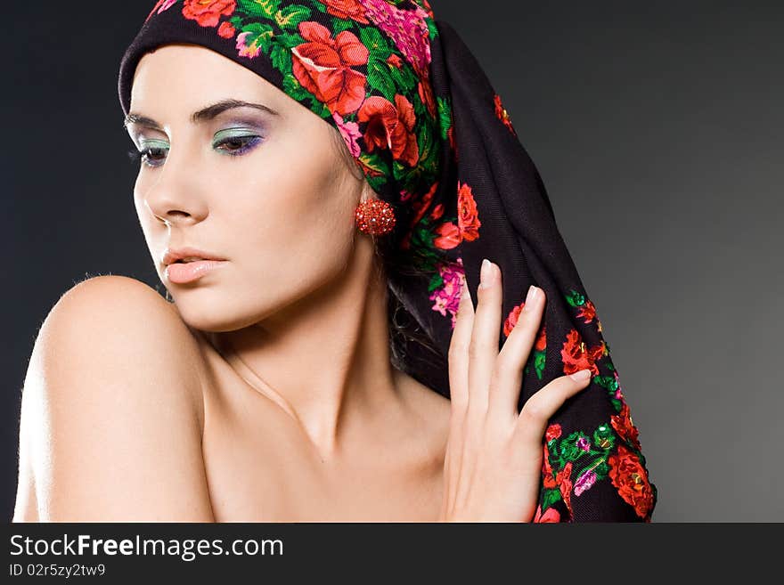 Woman with black headwear