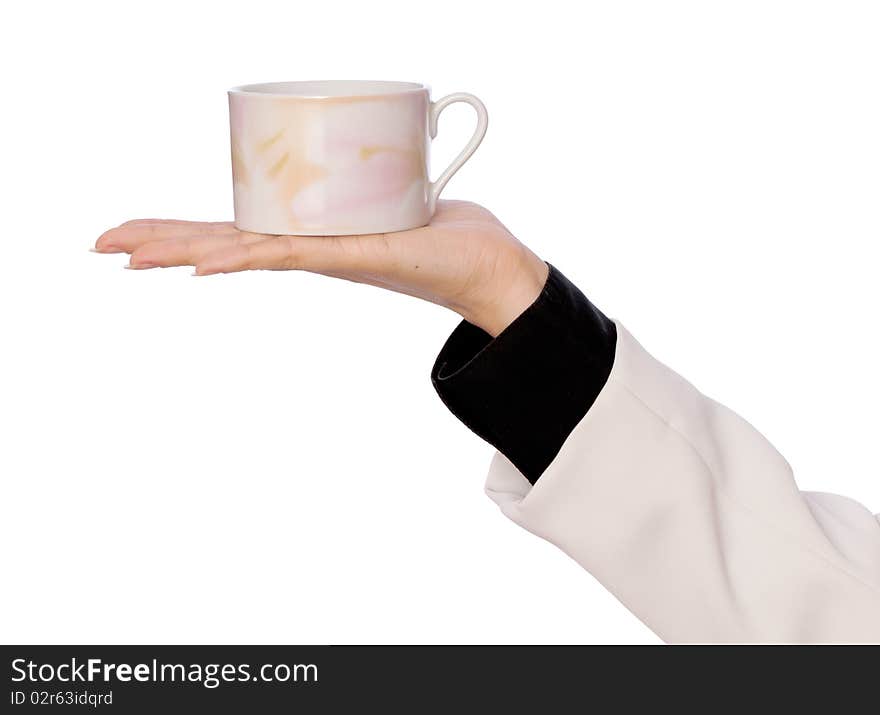 Woman takes to hand the one cup of tea