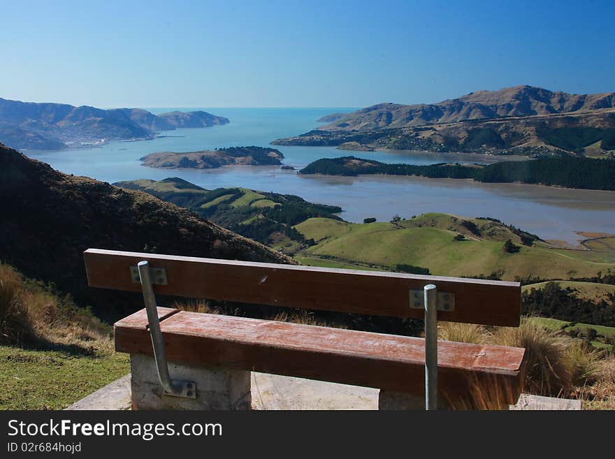 A seat overlooking Lyttelton Harbour, New Zealand. A seat overlooking Lyttelton Harbour, New Zealand.