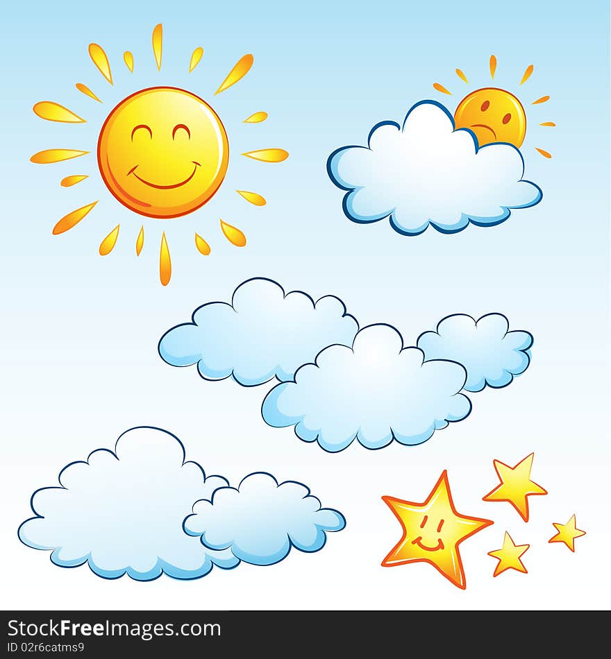 Illustration of clear weather, sun and clouds. Illustration of clear weather, sun and clouds