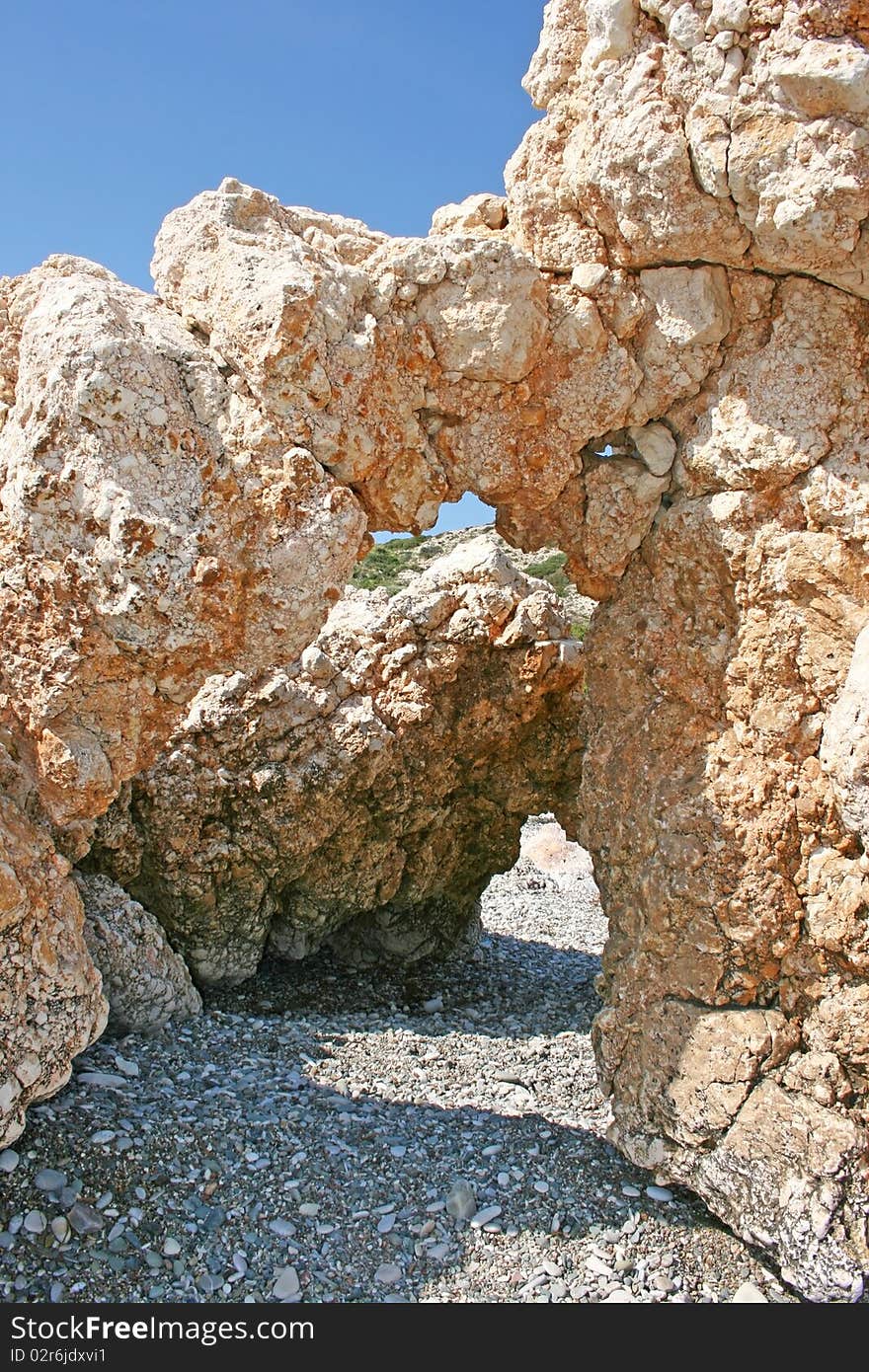 Red rock in Cyprus, vertical picture.