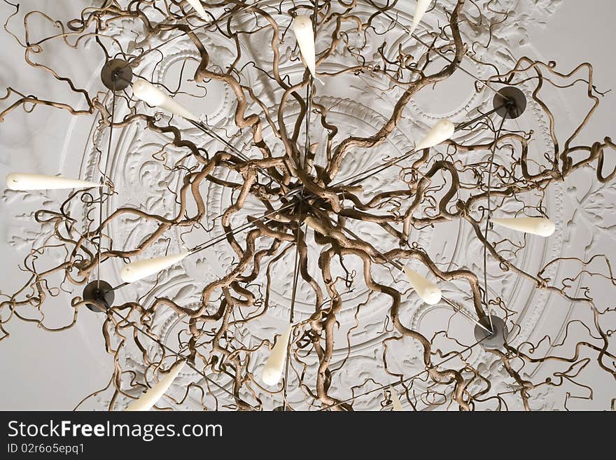 Chandelier with tree branch, view from below