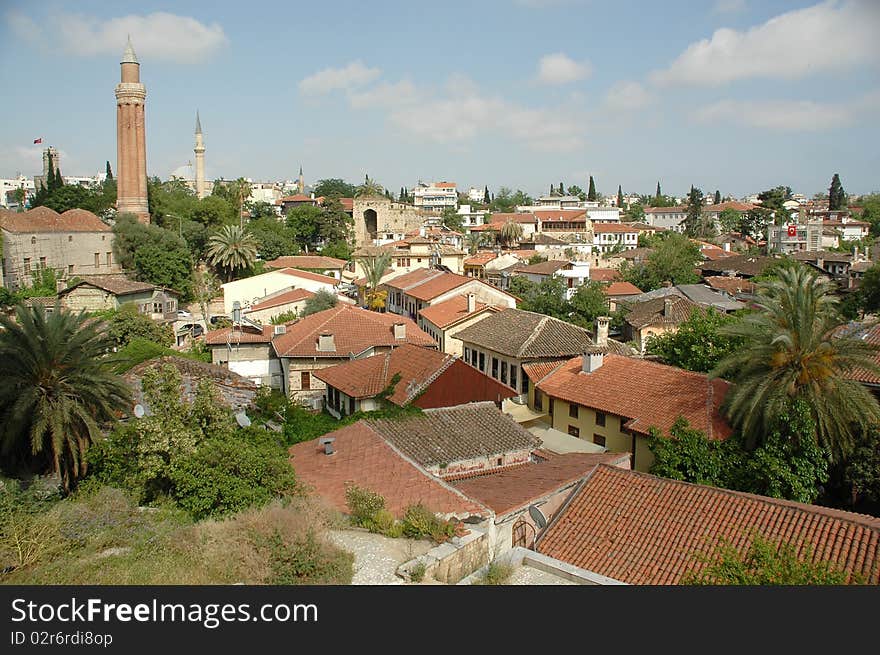 A view on Antalya ancient quarter houses and roofs, Turkey. A view on Antalya ancient quarter houses and roofs, Turkey