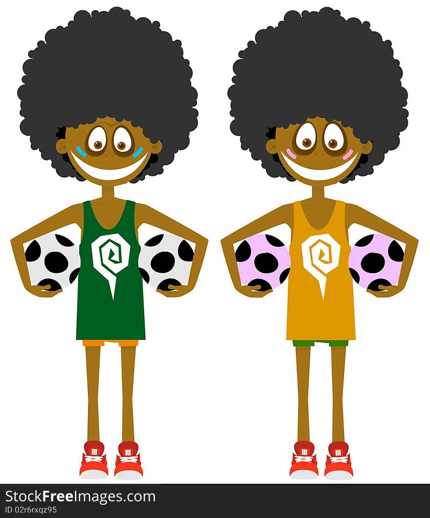 Set of boys with balls. Vector illustration