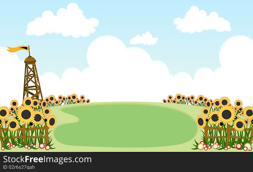 Sunflowers in village