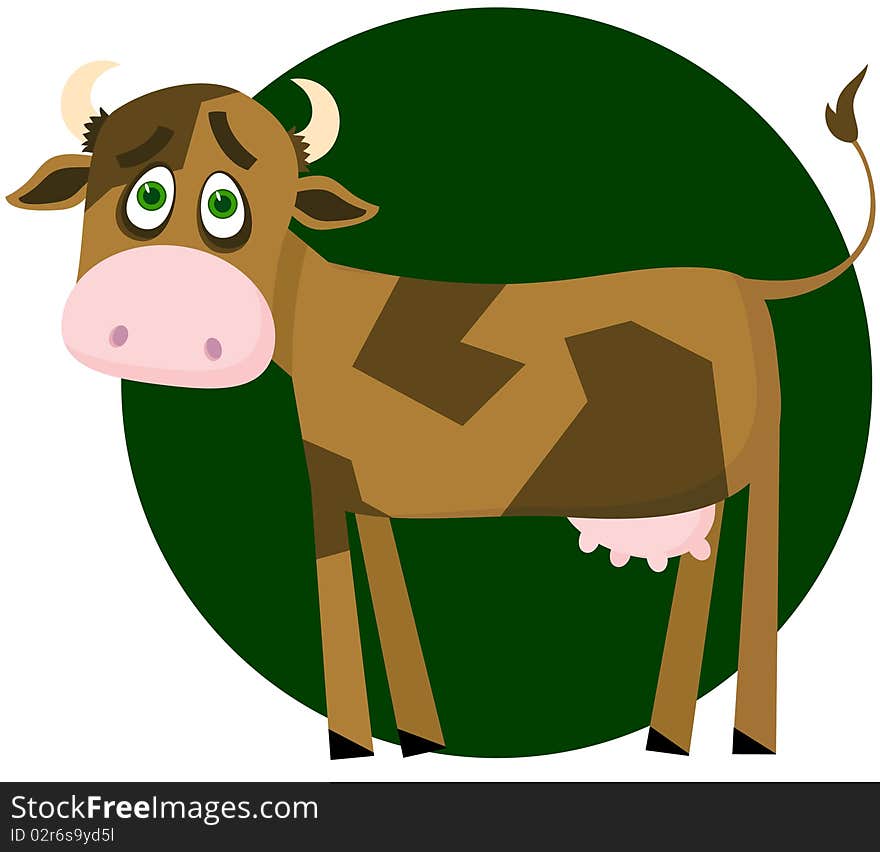 Amusing, sad cow. Vector illustration