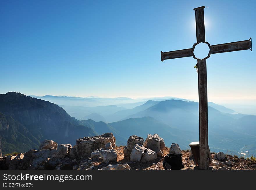 A cross placed on a top. A cross placed on a top