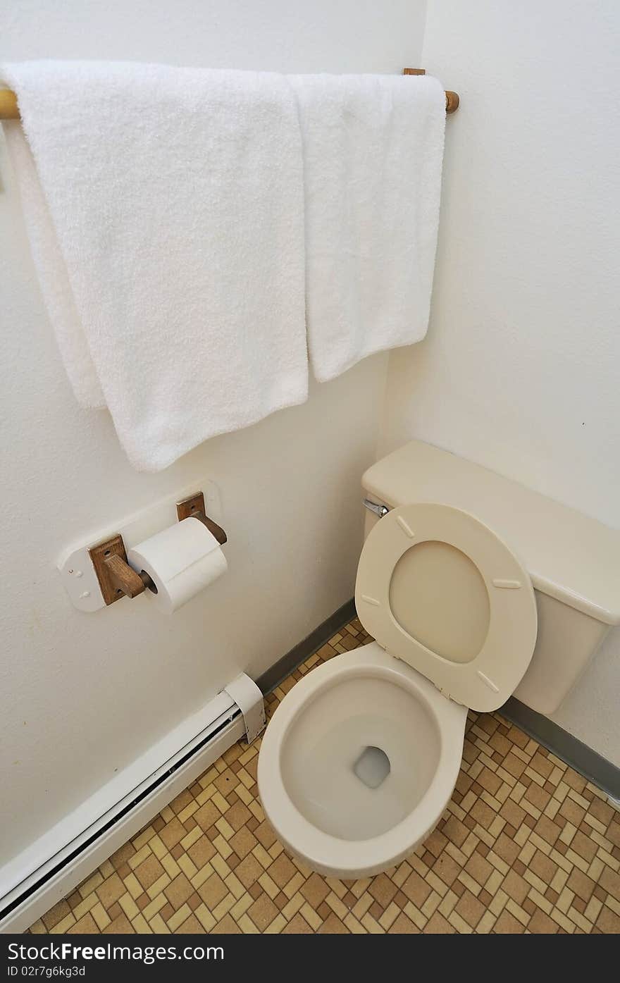 Toilet area of a hotel room. For hygiene, and cleanliness, tourism, travel and backpacking concepts