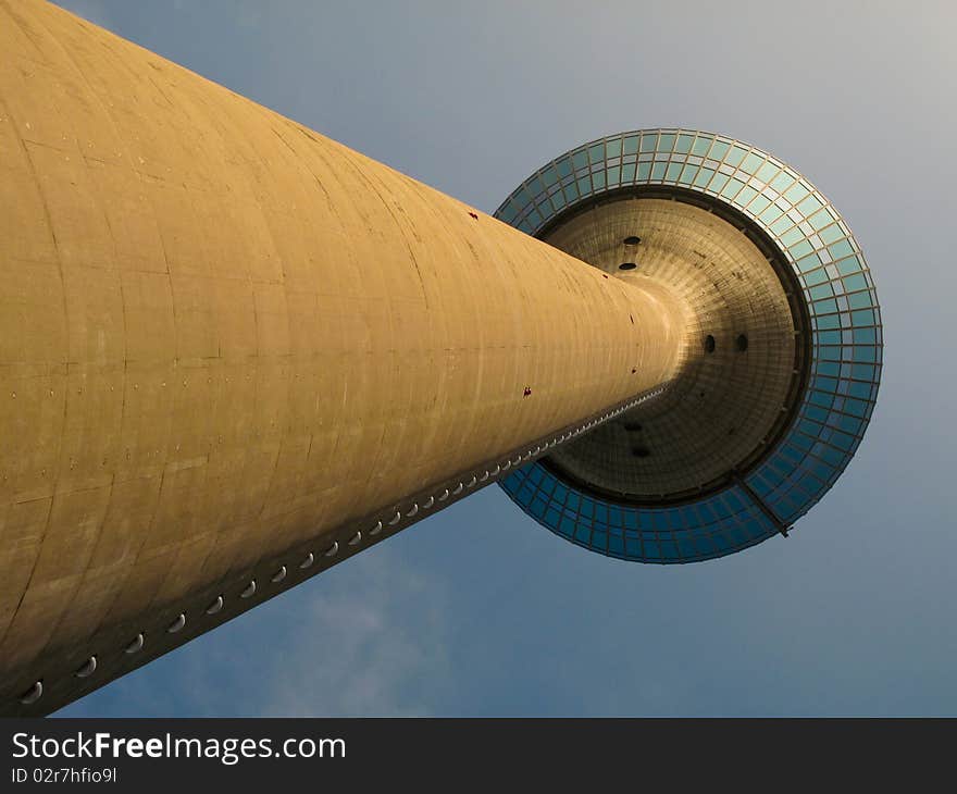 The telecommunication tower, Rheinturm, in Dusseldorf. The telecommunication tower, Rheinturm, in Dusseldorf.