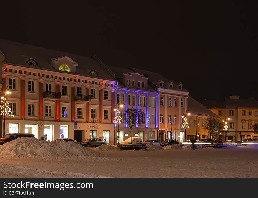 Night view of the square and houses in Vilnius, Lithuania. Night view of the square and houses in Vilnius, Lithuania