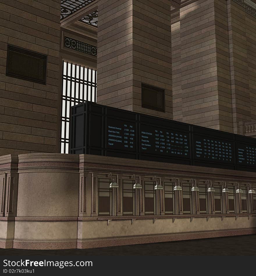 An Empty Central Station. 3D rendering with clipping path and shadow over white