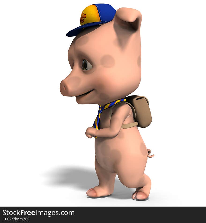 Cute toon pig as a boy scout