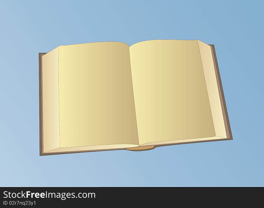 Old open book on a light blue background. Old open book on a light blue background