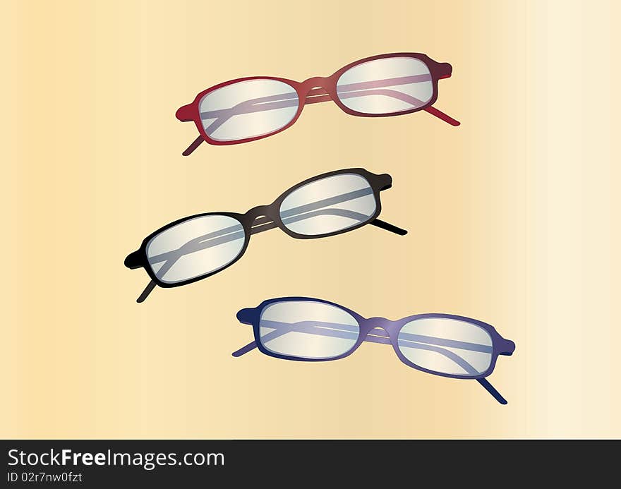 Black, red ,and blue glasses on light background. Black, red ,and blue glasses on light background