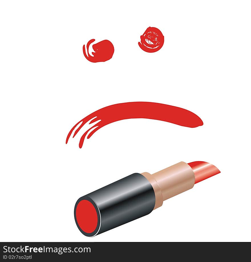 Figure lipstick on a white background.Sad smile. Figure lipstick on a white background.Sad smile