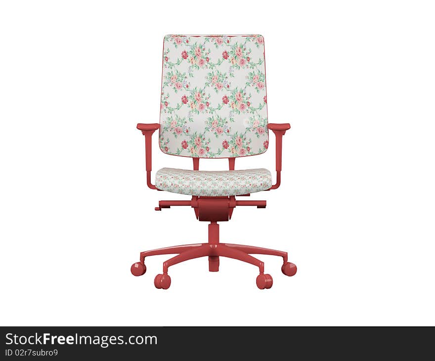 Office floral armchair isolated on white, funny vintage armchair, 3d render/illustration