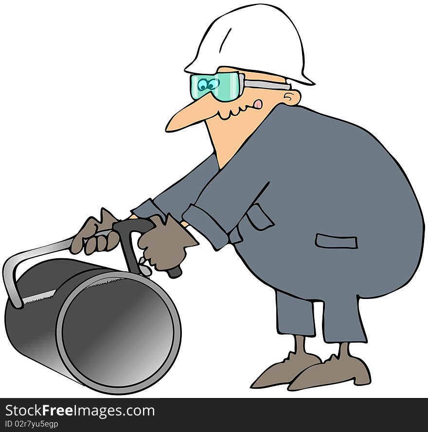 This illustration depicts a man in coveralls using a hacksaw to cut a large pipe. This illustration depicts a man in coveralls using a hacksaw to cut a large pipe.