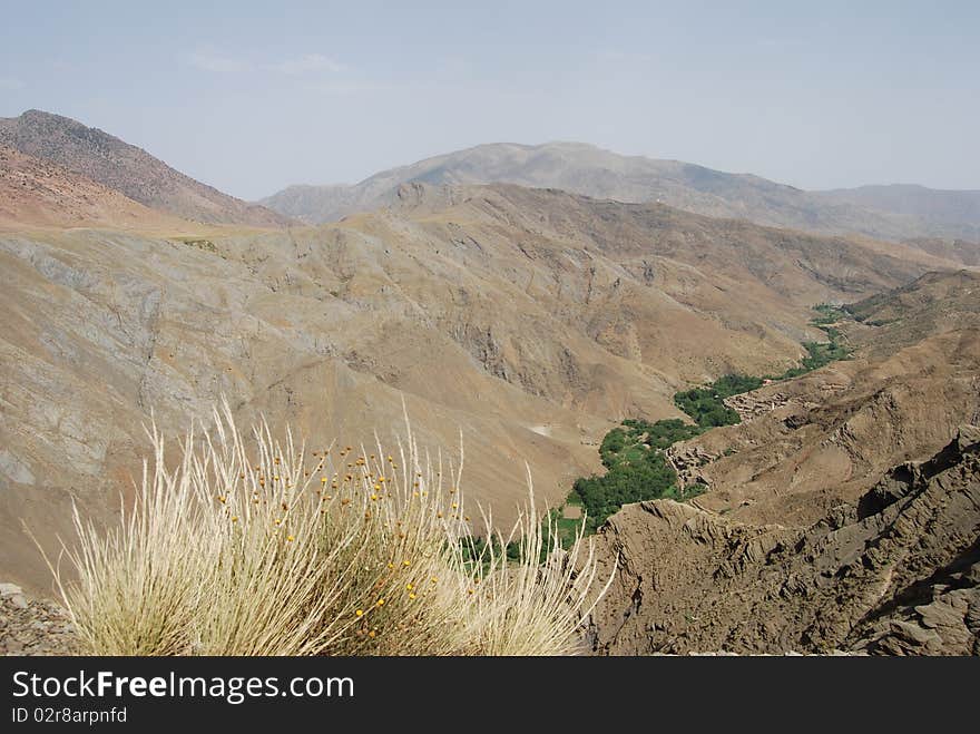 A view across a valley in the high atlas mountains in Morocco. A view across a valley in the high atlas mountains in Morocco